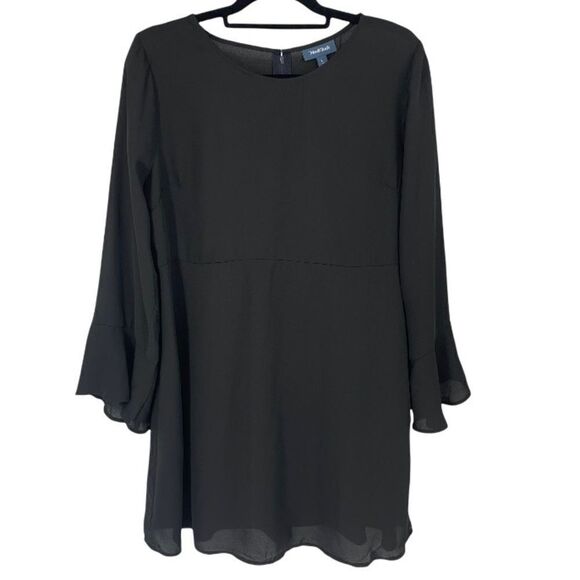Modcloth Black Sheer Bell Sleeve Flowy Shift Dress Size L New - Picture 1 of 10
